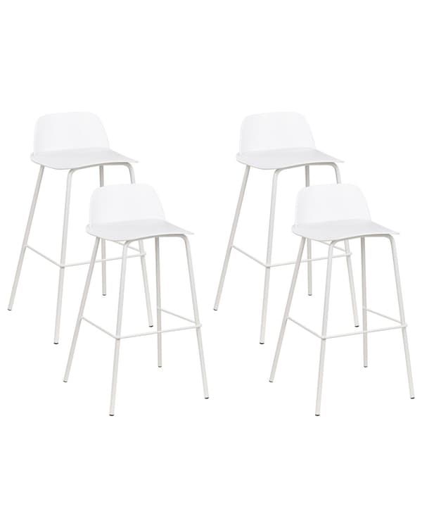 Sett med 4 barstoler Hvit Sete i plast Ben i metall 90 cm Moderne design Kjøkkenbenk Kjøkkenøy