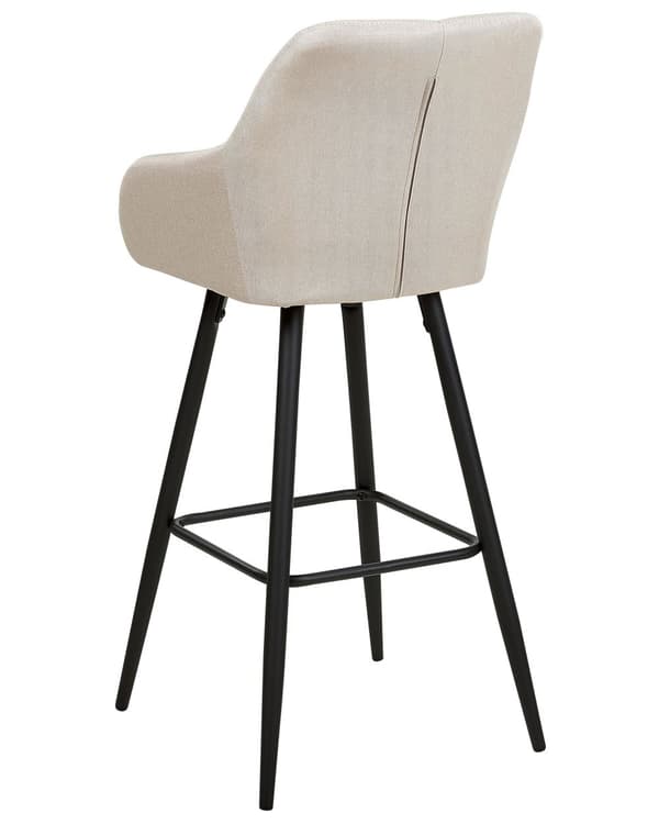 Set med 2 Barstolar Beige Tygklädsel med Armstöd Rutiga Ryggstöd Svarta Metallben
