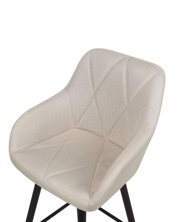 Set med 2 Barstolar Beige Tygklädsel med Armstöd Rutiga Ryggstöd Svarta Metallben