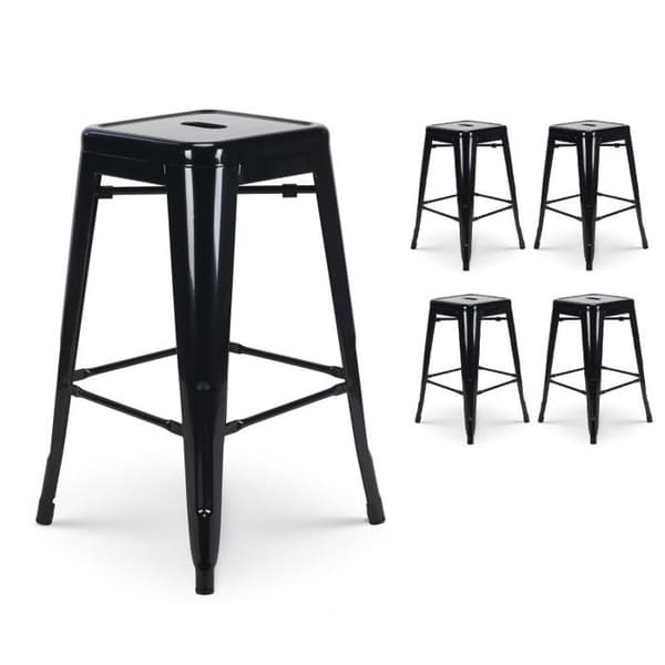 Set med 4 svarta metallbarstolar i industriell stil - Utan ryggstöd - Höjd 66 cm