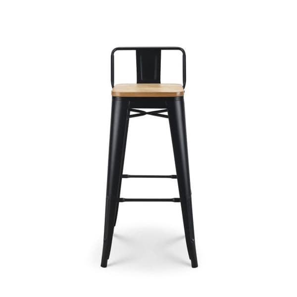 KOSMI - Set med 4 barstolar i industristil med ryggstöd i matt svart metall och sits i ljust trä - Sitthöjd 76 cm
