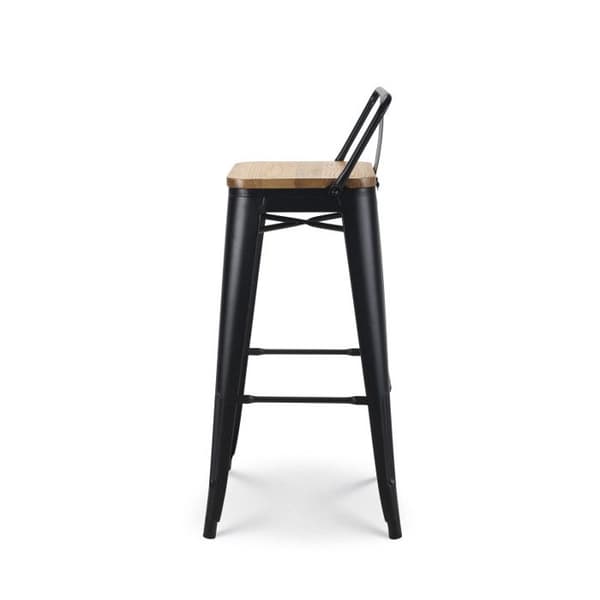 KOSMI - Set med 4 barstolar i industristil med ryggstöd i matt svart metall och sits i ljust trä - Sitthöjd 76 cm