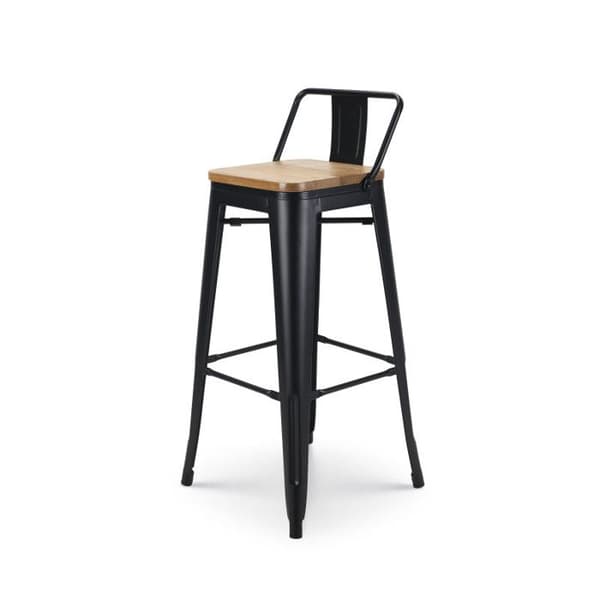 KOSMI - Set med 4 barstolar i industristil med ryggstöd i matt svart metall och sits i ljust trä - Sitthöjd 76 cm