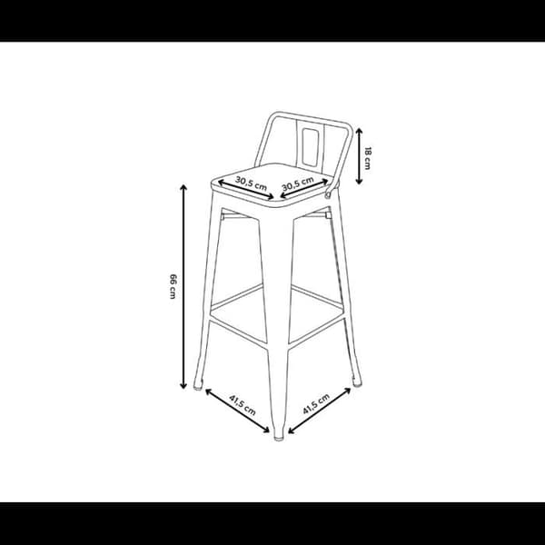 Barstol i rå metall med galvaniserad yta, industriell stil med ryggstöd och sits i ljust trä - Höjd 66 cm