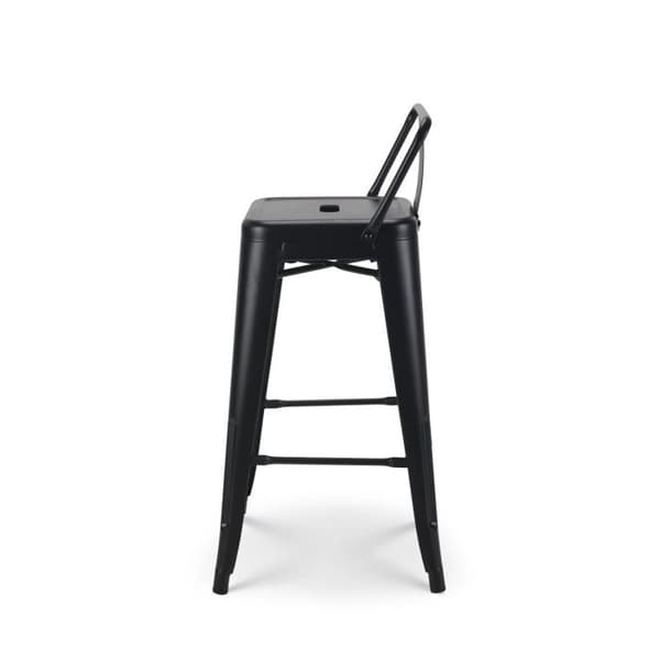 Set om 4 svarta metallbarstolar i industriell stil - Med ryggstöd - Höjd 66 cm