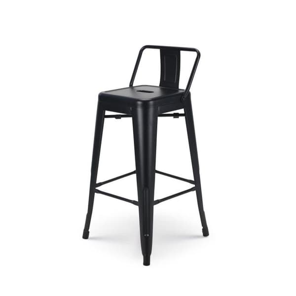 Set om 4 svarta metallbarstolar i industriell stil - Med ryggstöd - Höjd 66 cm