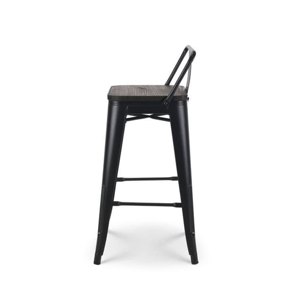 KOSMI - Barpall i mattsvart metall och sits i mörkt trä med ryggstöd - Sitthöjd 66 cm