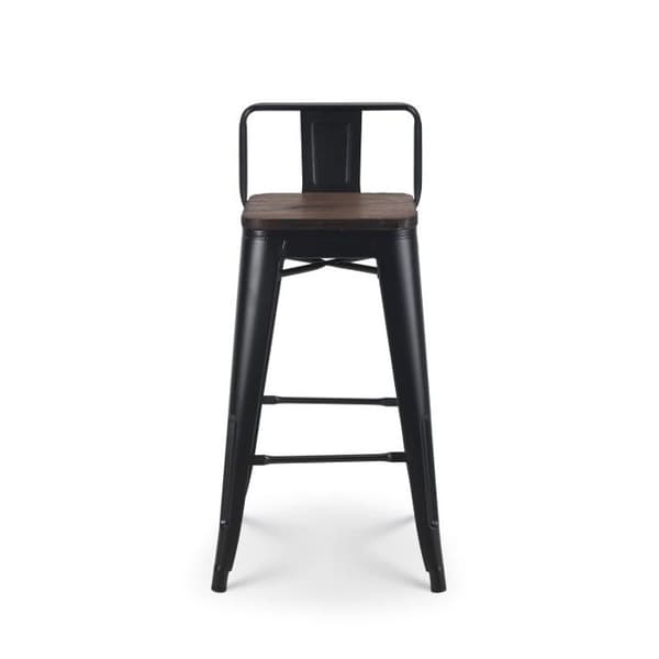 KOSMI - Barpall i mattsvart metall och sits i mörkt trä med ryggstöd - Sitthöjd 66 cm