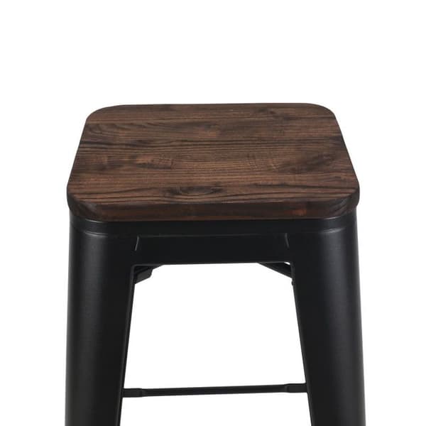 Svart metall barstol i industriell stil med mörk träseat - Höjd 76 cm