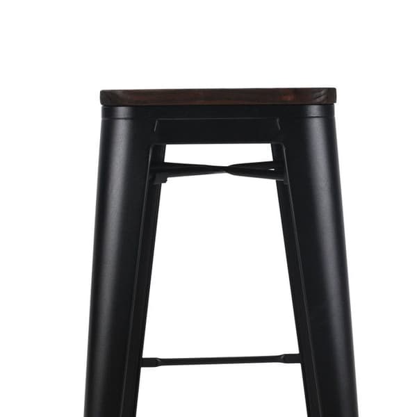 Svart metall barstol i industriell stil med mörk träseat - Höjd 76 cm
