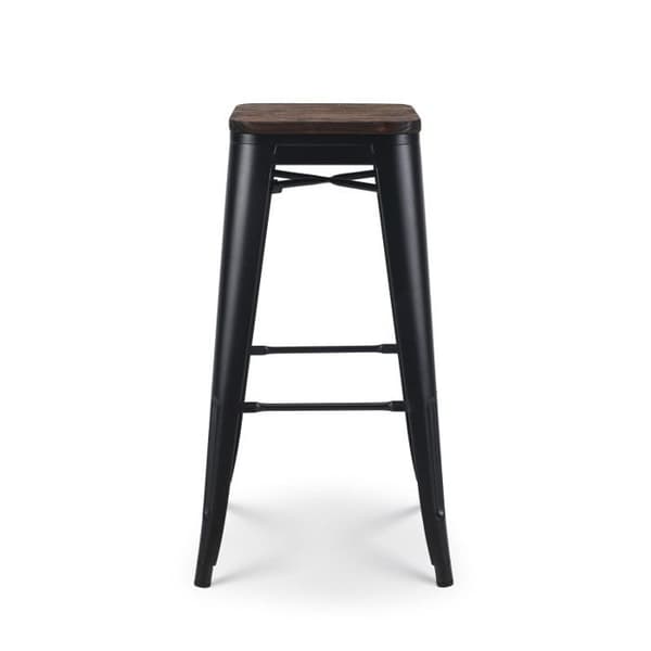 Svart metall barstol i industriell stil med mörk träseat - Höjd 76 cm