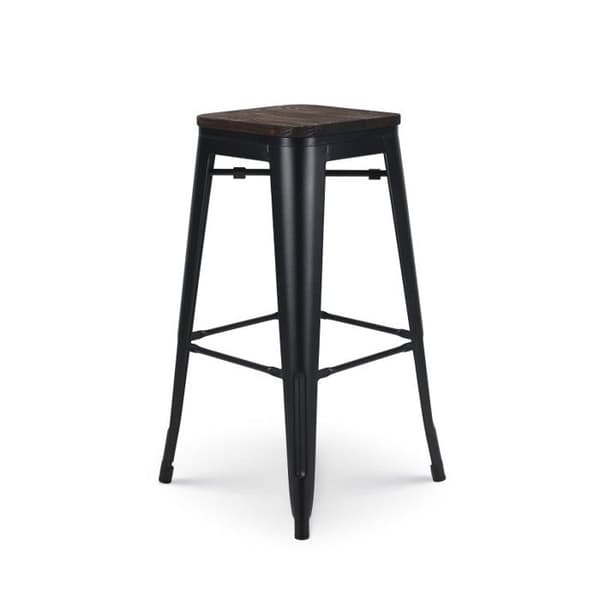 Svart metall barstol i industriell stil med mörk träseat - Höjd 76 cm
