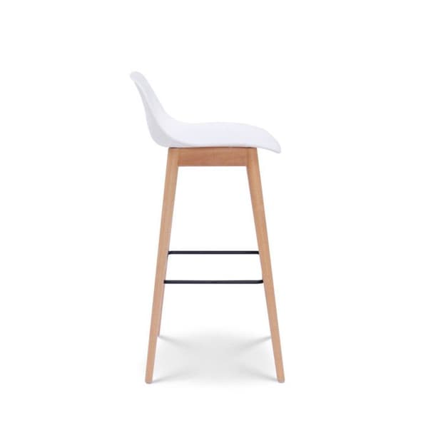 KOSMI - Set med 2 vita barstolar i skandinavisk stil med ben i naturligt trä - Höjd 76 cm