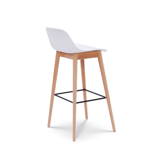 KOSMI - Set med 2 vita barstolar i skandinavisk stil med ben i naturligt trä - Höjd 76 cm