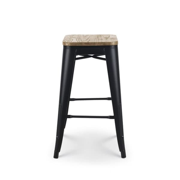 KOSMI - Set med 4 barstolar i mattsvart metall i industriell stil och sits i ljust trä - Höjd 66 cm