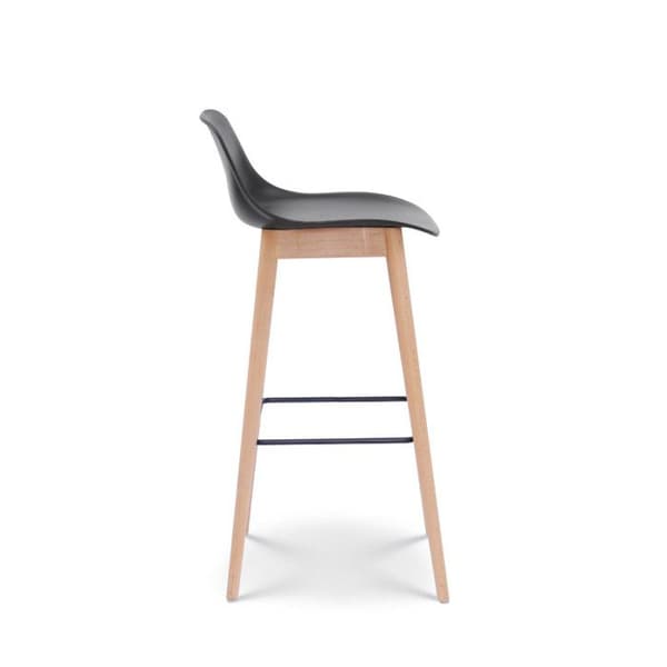 KOSMI - Set med 2 svarta barstolar i skandinavisk stil med ben i naturligt trä - Höjd 66 cm