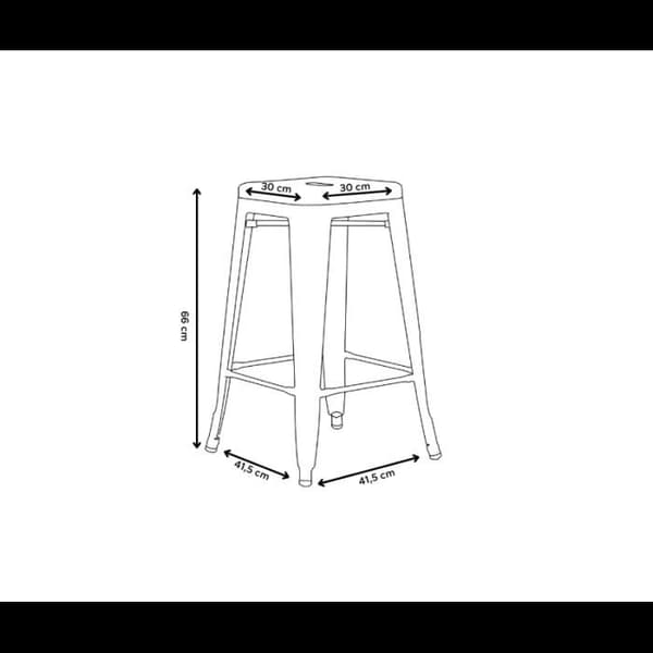 Sats av 4 barstolar i råmetall med galvaniserad yta i industriell stil - Höjd 66 cm