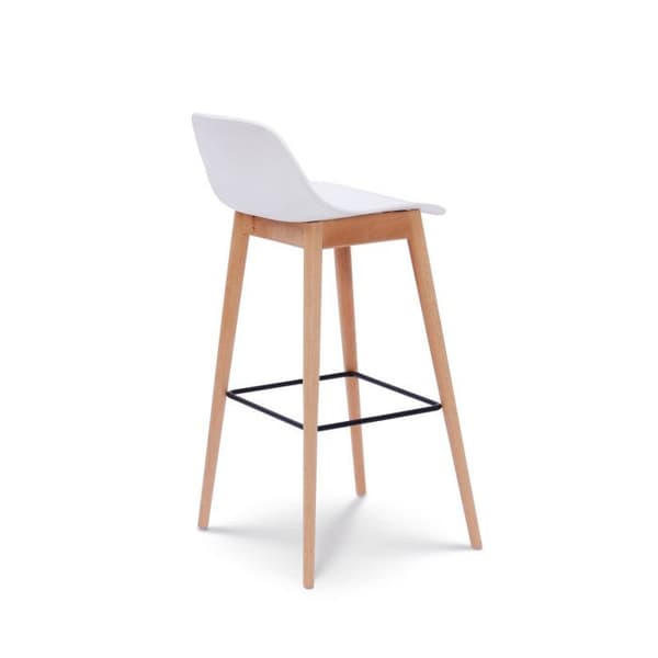 KOSMI - Set med 2 vita barstolar i skandinavisk stil med ben i naturligt trä - Höjd 66 cm