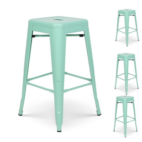 KOSMI - Set med 4 glänsande mintgröna barstolar i industristil - Höjd 66cm