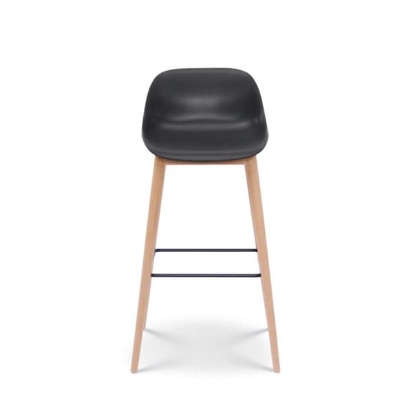 KOSMI - Set med 2 svarta barstolar i skandinavisk stil med ben i naturligt trä - Höjd 76 cm