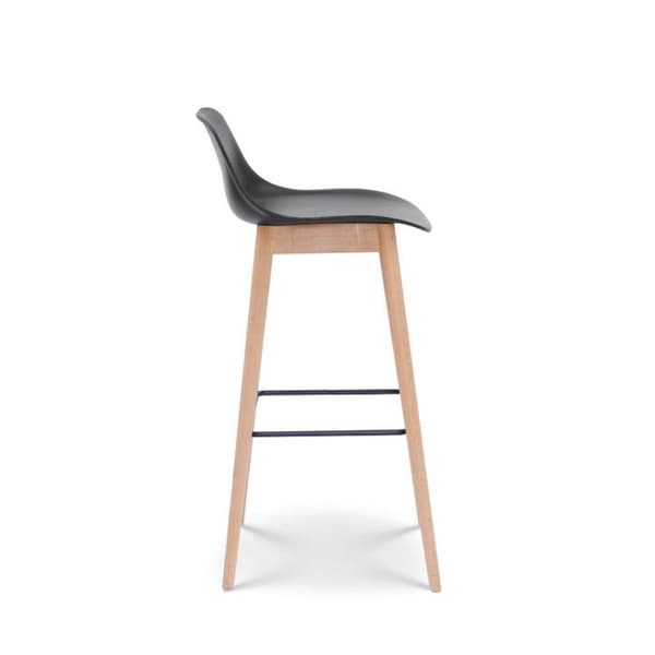 KOSMI - Set med 2 svarta barstolar i skandinavisk stil med ben i naturligt trä - Höjd 76 cm