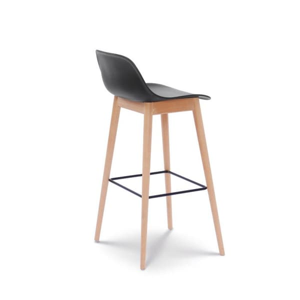 KOSMI - Set med 2 svarta barstolar i skandinavisk stil med ben i naturligt trä - Höjd 76 cm