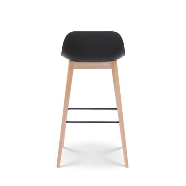 Set med 2 svarta barstolar i skandinavisk stil med ben i naturligt trä - Höjd 76 cm