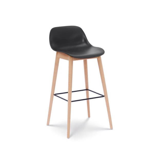 KOSMI - Set med 2 svarta barstolar i skandinavisk stil med ben i naturligt trä - Höjd 76 cm