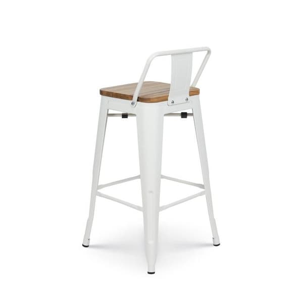 Set med 4 vita metallbarstolar i industriell stil med ryggstöd och sits i ljust trä - Höjd 76 cm