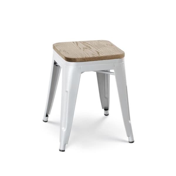 KOSMI - Set med 4 pallar i industriell stil matt vit metall och ljus trä sits - Utan ryggstöd - Höjd 46 cm