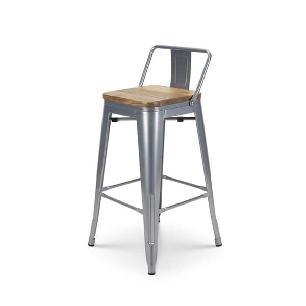 Kosmi - Set med 4 barstolar i industriell stil i silvermetall med ryggstöd och sits i ljust trä - Höjd 66 cm