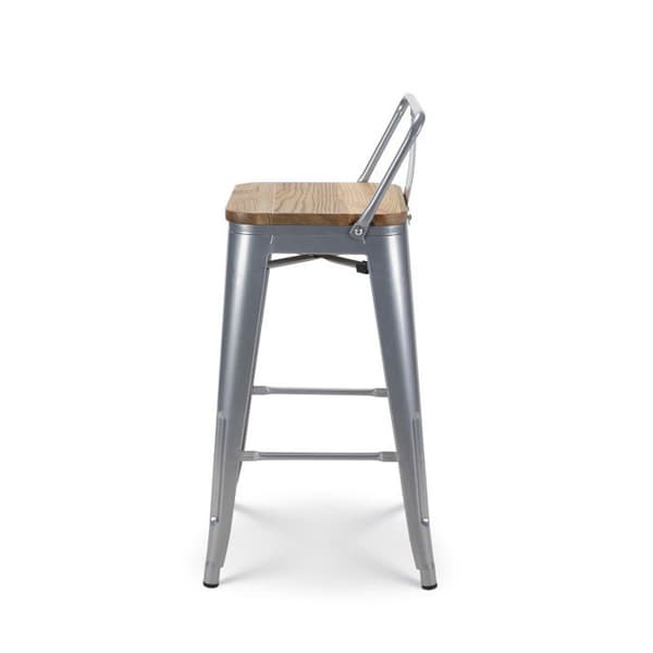 Kosmi - Set med 4 barstolar i industriell stil i silvermetall med ryggstöd och sits i ljust trä - Höjd 66 cm