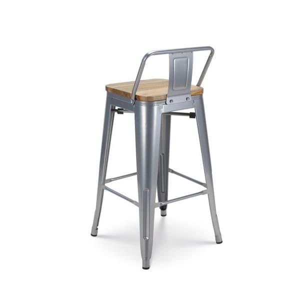 Kosmi - Set med 4 barstolar i industriell stil i silvermetall med ryggstöd och sits i ljust trä - Höjd 66 cm