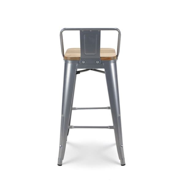 Kosmi - Set med 4 barstolar i industriell stil i silvermetall med ryggstöd och sits i ljust trä - Höjd 66 cm