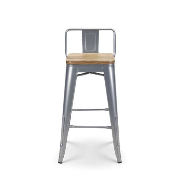 Kosmi - Set med 4 barstolar i industriell stil i silvermetall med ryggstöd och sits i ljust trä - Höjd 66 cm