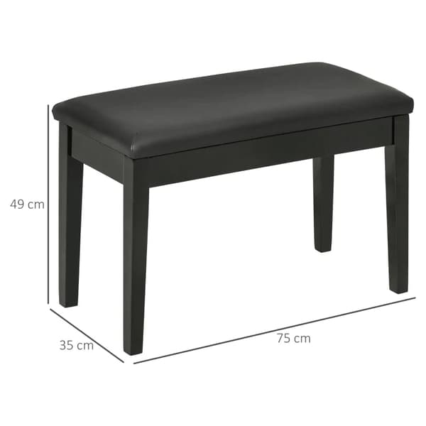 Rootz klaverbænk - 1 person - Polstret - Gummitræ - Kunstlæder - Solid siddeplads - Træben - Sort - 75L x 35W x 49H cm