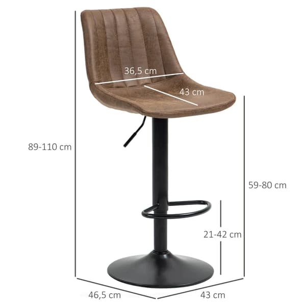 Rootz set med 2 barstolar i retrodesign - inklusive fotstöd - justerbar i höjdled - gaslyft - brun + svart - 43L x 46,5W x 89-110H cm