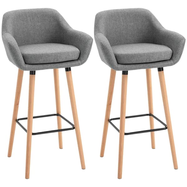 Rootz set med 2 barstolar - inklusive fotstöd - massivt trä - grått + naturligt - 55 cm x 48c m x 100 cm