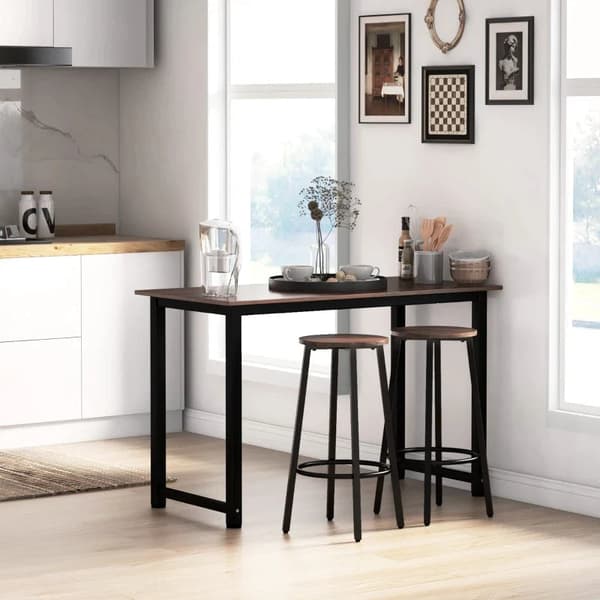 Rootz Barstolar - Set med 2 köksfrukostpallar - Robust stålstomme - Industriella långa barstolar - 65 cm hög sits - Fotstöd - Rustik brun - 42 x 42 x