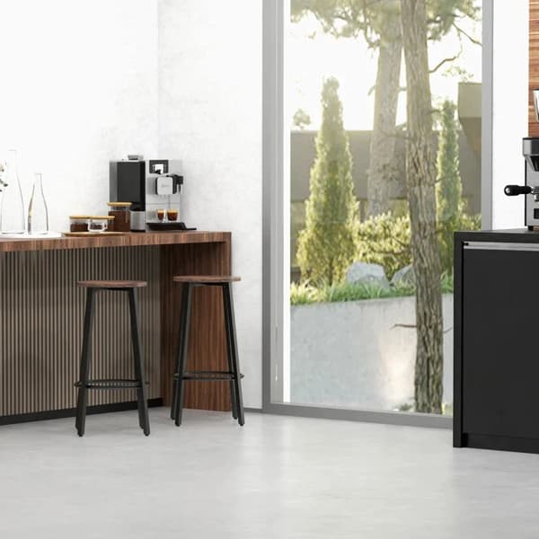 Rootz Barstolar - Set med 2 köksfrukostpallar - Robust stålstomme - Industriella långa barstolar - 65 cm hög sits - Fotstöd - Rustik brun - 42 x 42 x