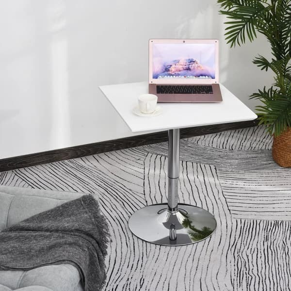 Rootz Bar Table - Bistro Table Pub - Height-Adjustable - Square Bar Table - Steel - White - 60 x 60 x 69-92 cm