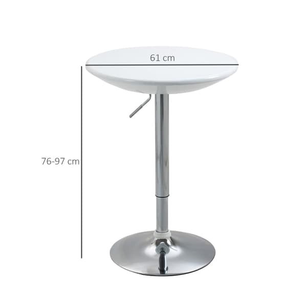 Rootz Barbord - Modernt matbord - Höjdjusterbart Bistrobord - Barbord - Bänkbord - Skrivbord - Rund metall - ABS-färg - Vit - Diameter 61 x 76-97 cm