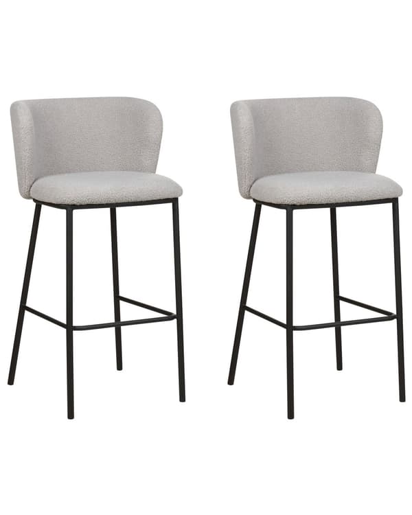 Sett med 2 spisestoler Grå Polyester Svarte metallben Uten armlener Buet form Moderne design Kjøkken Spisestue