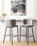 Miniatyrbilde 2 av 10: Sett med 2 spisestoler Grå Polyester Svarte metallben Uten armlener Buet form Moderne design Kjøkken Spisestue