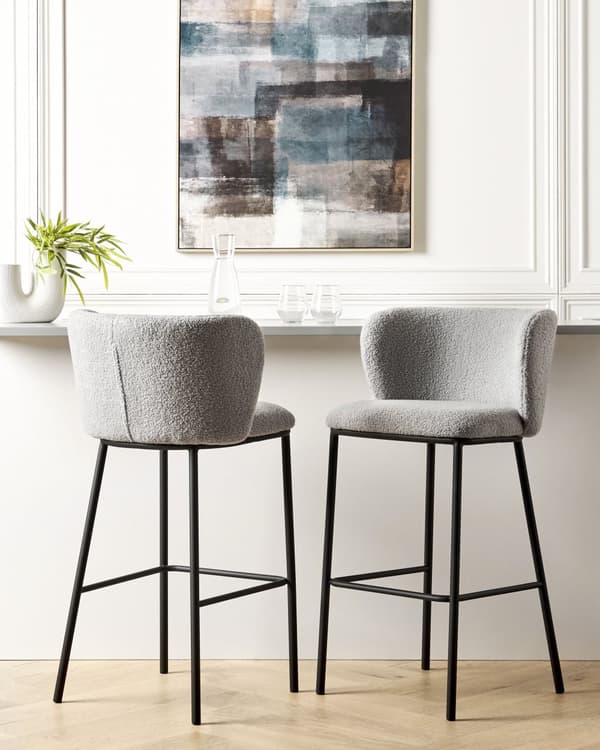 Sett med 2 spisestoler Grå Polyester Svarte metallben Uten armlener Buet form Moderne design Kjøkken Spisestue