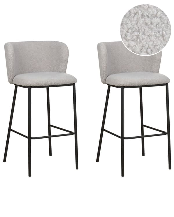 Sett med 2 spisestoler Grå Polyester Svarte metallben Uten armlener Buet form Moderne design Kjøkken Spisestue