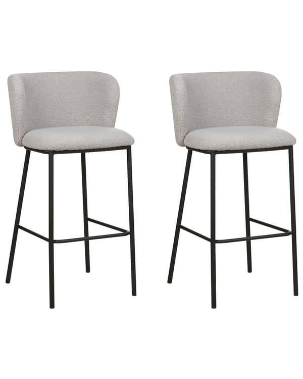 Uppsättning med 2 matstolar Grå polyesterklädsel Svarta metallben Armlöst böjt ryggstöd Modern modern design