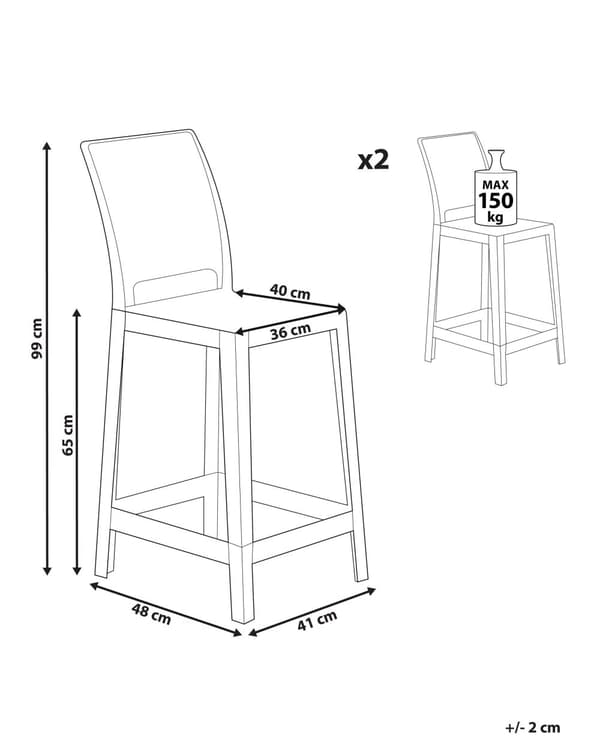 Sett med 2 stk. barkrakker i transparent plast 99 cm Bordkrakk