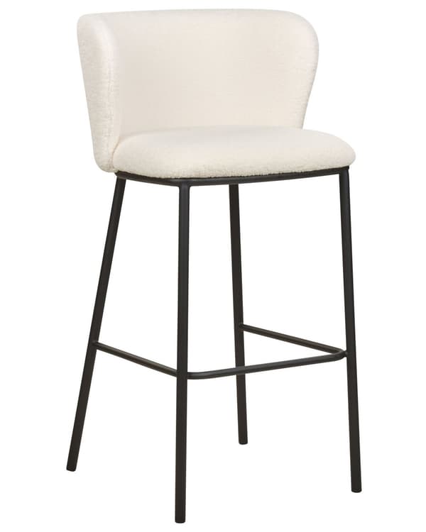 Barstole Hvid Boucle Sæt af 2 Høj Køkkenstole Retro Rund Ryglæn Fodstøtte Design Counterstol til Barbord Stole til Køkkenø