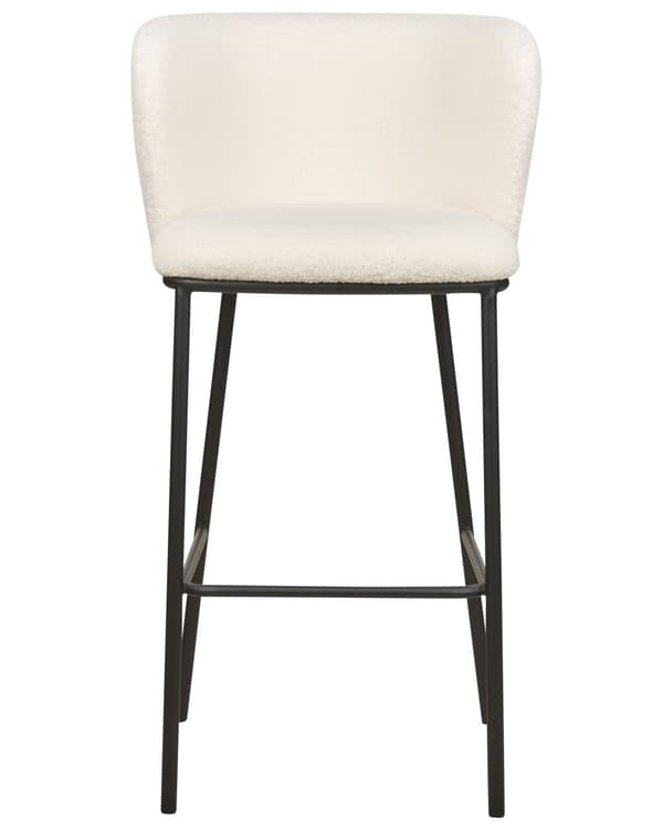 Barstole Hvid Boucle Sæt af 2 Høj Køkkenstole Retro Rund Ryglæn Fodstøtte Design Counterstol til Barbord Stole til Køkkenø
